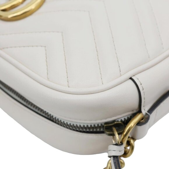 Gucci  GG Marmont Small Matelasse Chevron Leather Camera Bag White 447632 - Picture 7 of 15